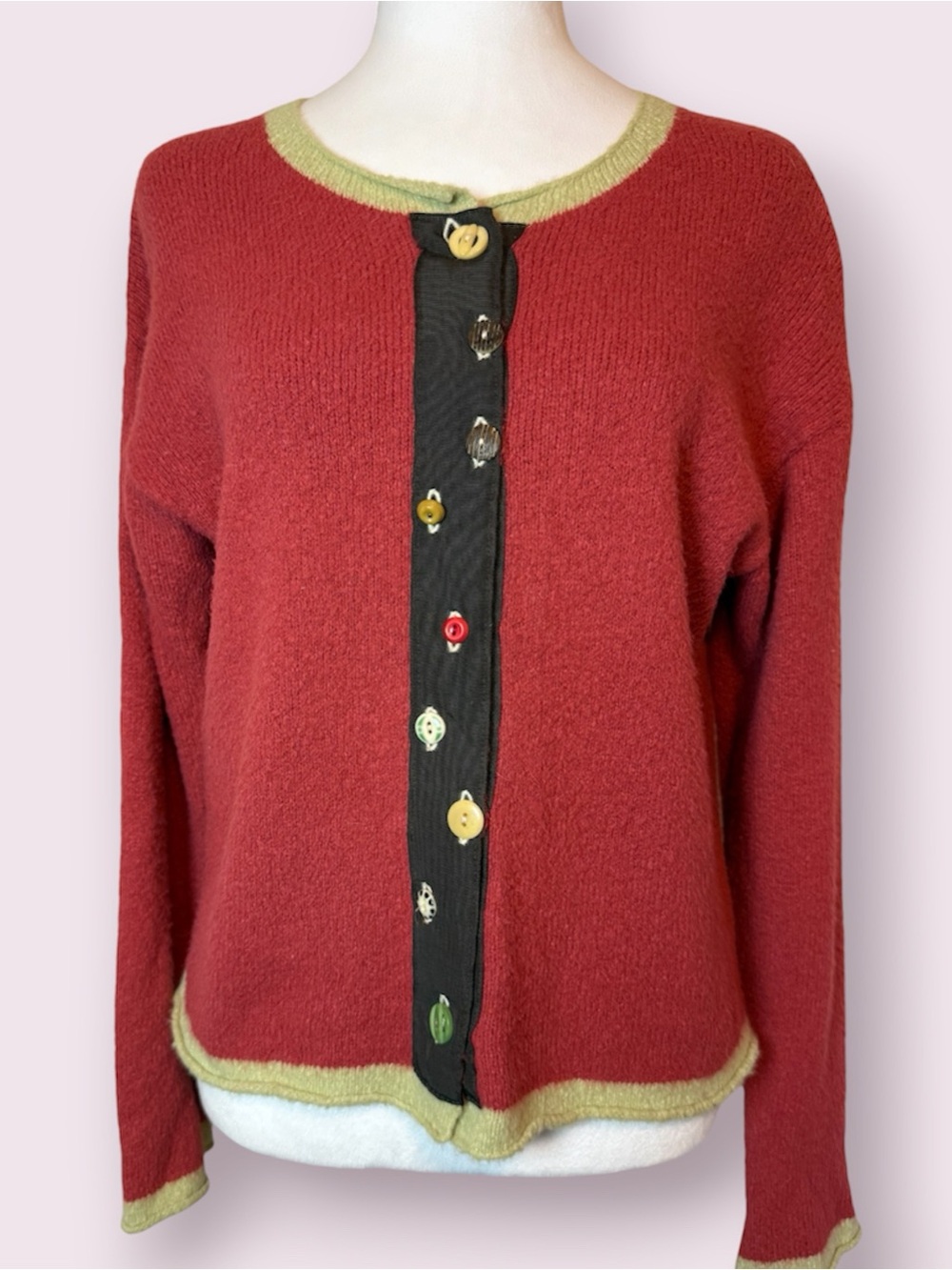Neesh by D.A.R. Cardigan Sweater Miss Match Button Down Brick Red Size Large